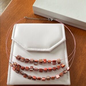Three strand Coral Shell Necklace, Perfect Gift with Box